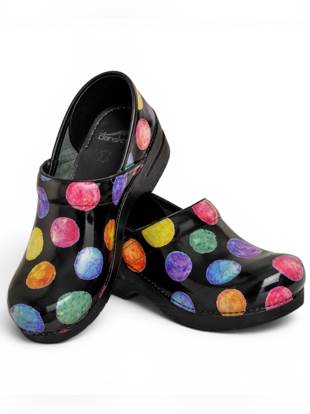 Dansko Professional Clogs Womens Size 41 Black Patent Polka Dot Nursing Shoes